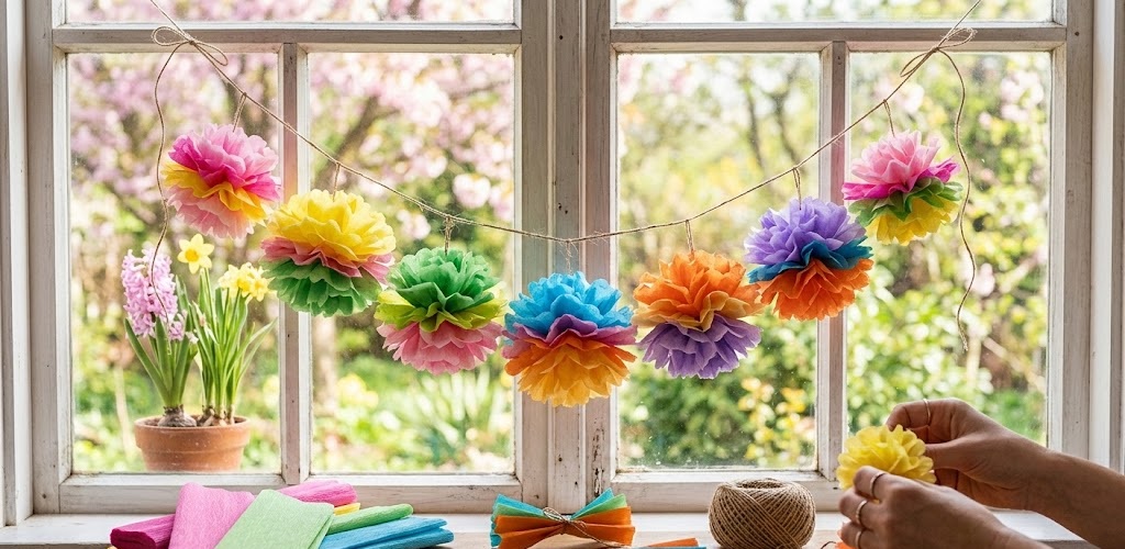 Nadýchané pompony z krepového papíru