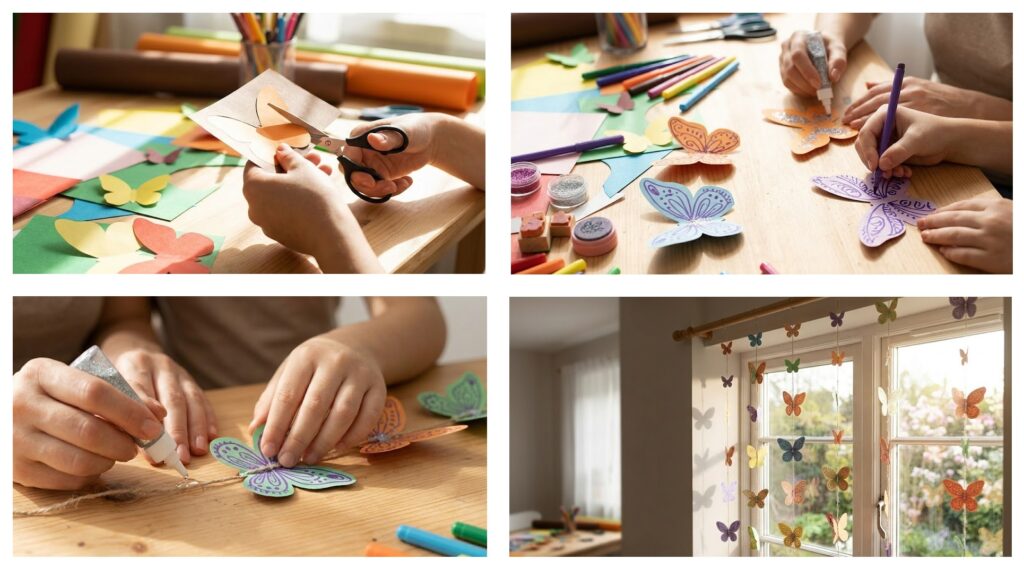 Postup výroby jarní papírové dekorace - motýlů