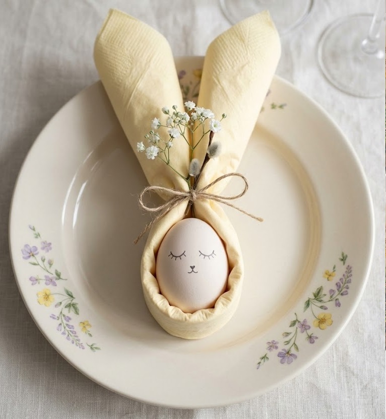 Velikonoční dekorace na stůl z ubrousku a vajíčka